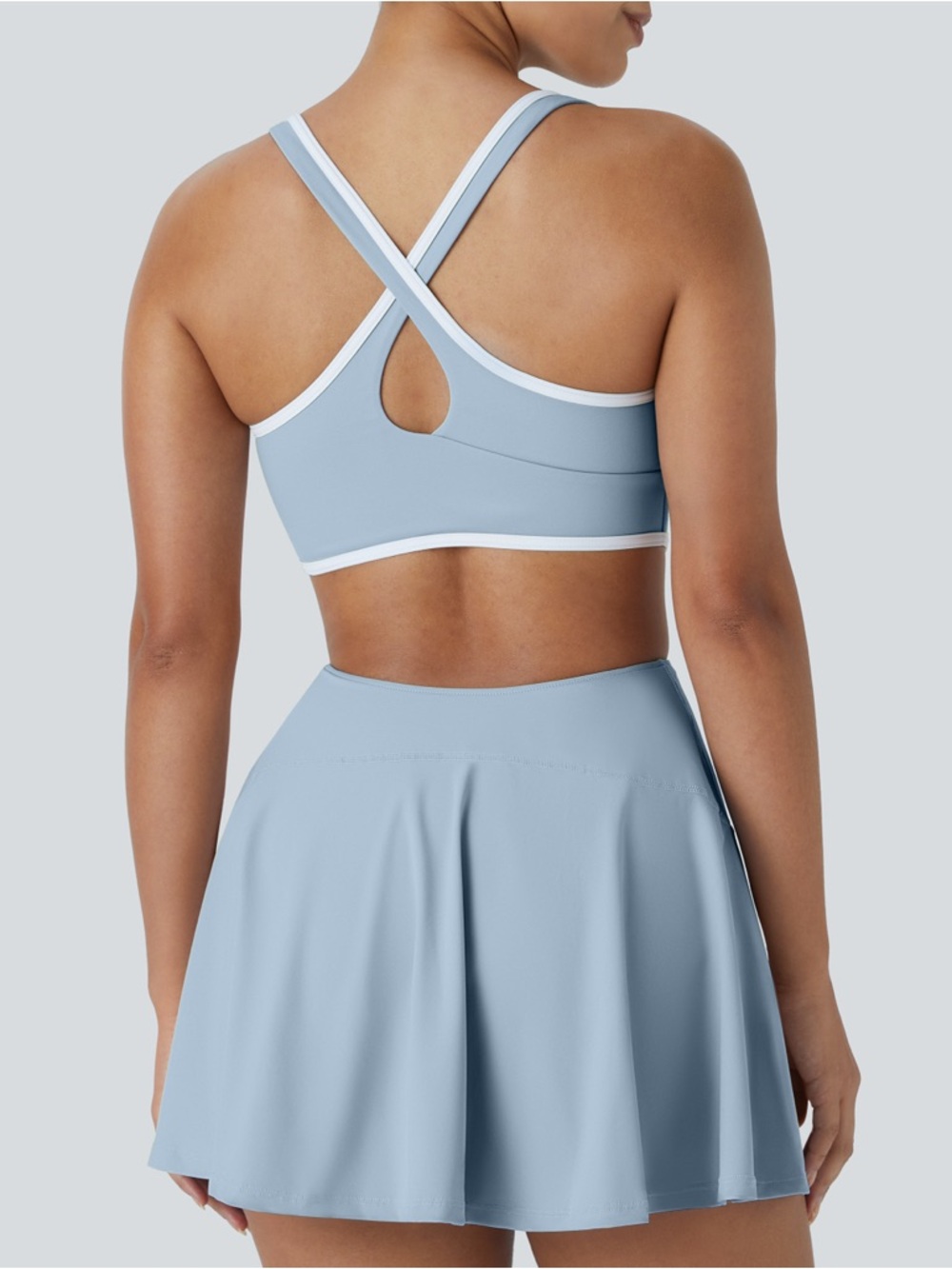 HALARA Light Blue & White Scoop Neck Mini Dress with Cutout Skirt - Picture 2 of 5